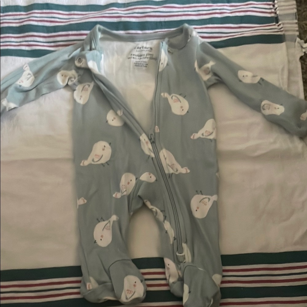 Carter's Blue and White Footie One Piece with Whimsical Print